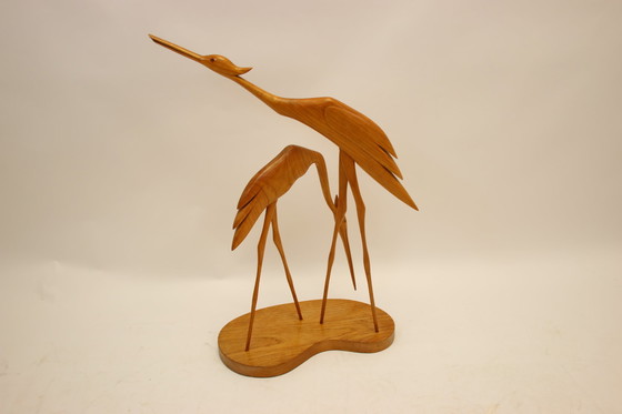 Image 1 of Großer Kranich aus Holz auf Sockel, 1960 Skandinavien