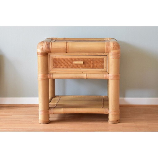 Vintage-Nachttisch aus Bambus mit Schublade, 1980er Jahre