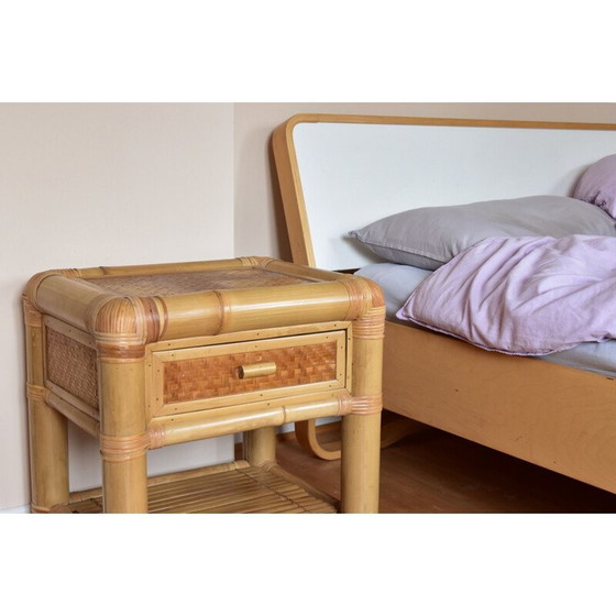 Image 1 of Vintage-Nachttisch aus Bambus mit Schublade, 1980er Jahre