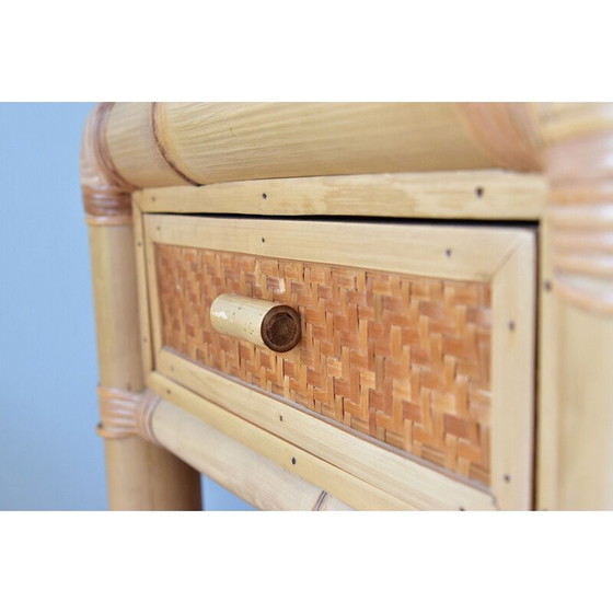 Image 1 of Vintage-Nachttisch aus Bambus mit Schublade, 1980er Jahre