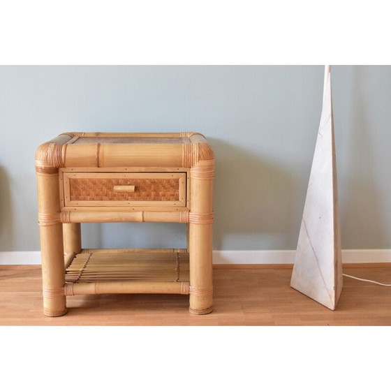 Image 1 of Vintage-Nachttisch aus Bambus mit Schublade, 1980er Jahre