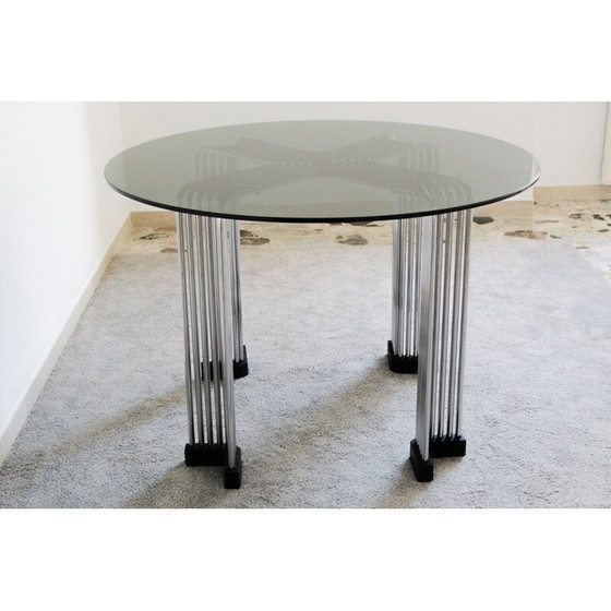 Image 1 of Vintage-Tisch aus verchromter Stange und Rauchglas, Italien 1970er