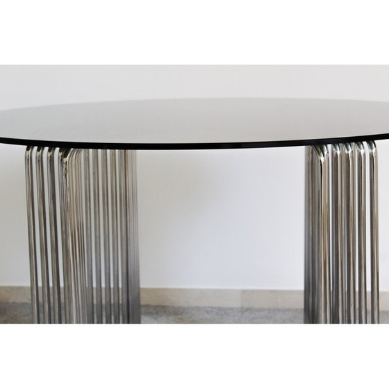 Image 1 of Vintage-Tisch aus verchromter Stange und Rauchglas, Italien 1970er