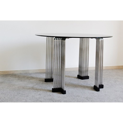 Vintage-Tisch aus verchromter Stange und Rauchglas, Italien 1970er