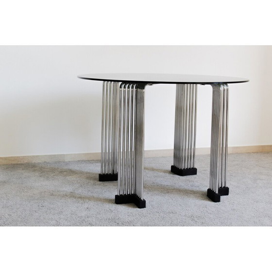 Image 1 of Vintage-Tisch aus verchromter Stange und Rauchglas, Italien 1970er