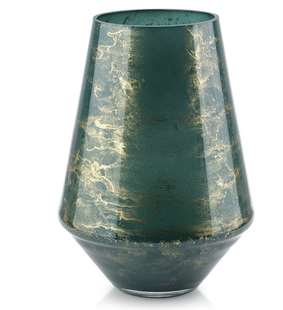 Image 1 of Vase - Mundgeblasenes grünes Glas