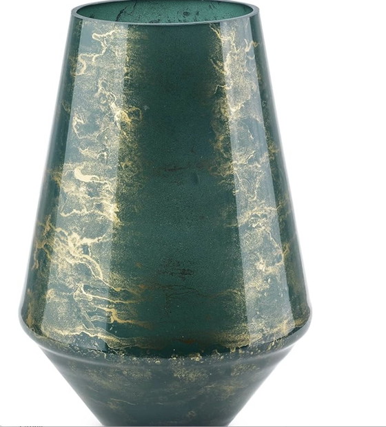 Image 1 of Vase - Mundgeblasenes grünes Glas