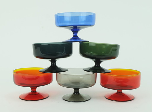 6 Mid Century Likörgläser Ingrid-Glas 1950S Farbiges Glas