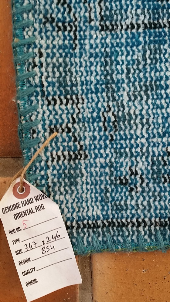 Image 1 of Patchwork Tapijt Aqua 2 neu eingefärbt 246 cm x 347 cm