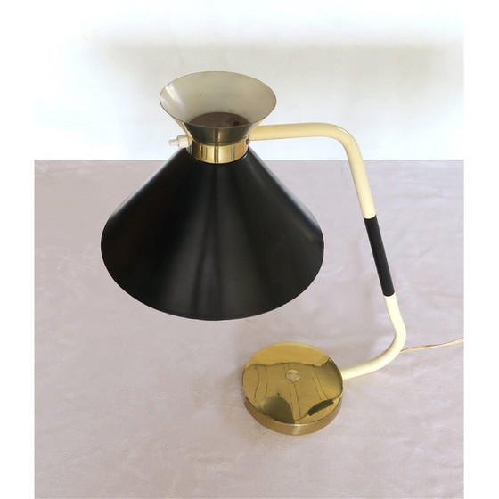Image 1 of Vintage Schreibtischlampe aus lackiertem Stahl und Messing, 1950
