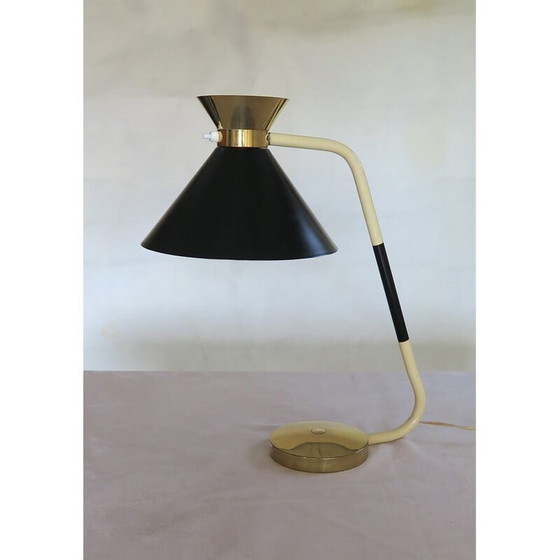 Image 1 of Vintage Schreibtischlampe aus lackiertem Stahl und Messing, 1950