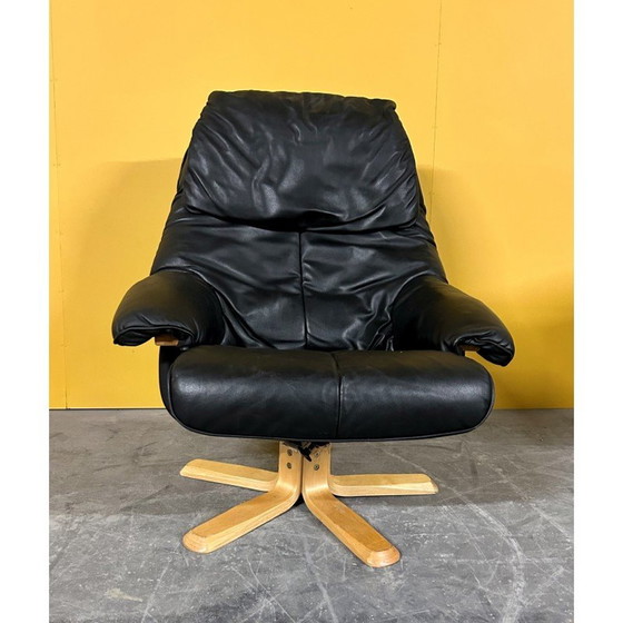 Image 1 of Dänischer Vintage-Drehsessel aus schwarzem Leder, 1970er Jahre