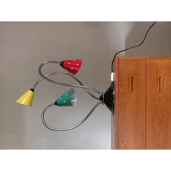 Image 1 of Vintage-Lampe mit 3 mehrfarbigen Verrinen auf 3 Schwanenhälsen montiert