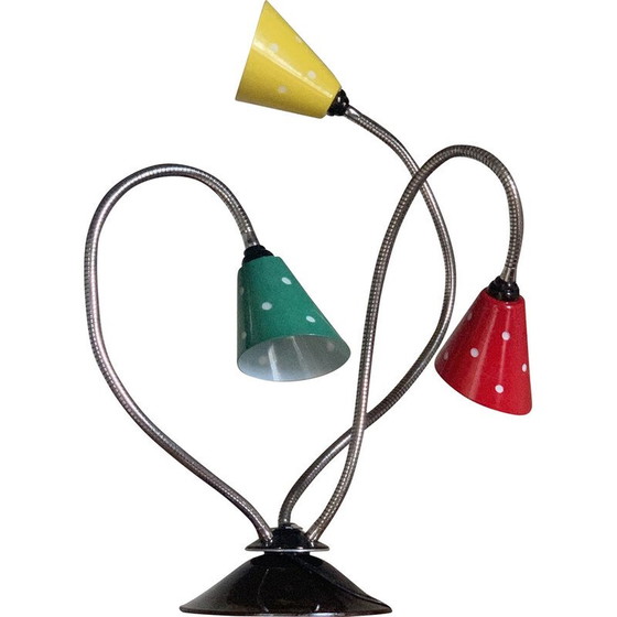 Image 1 of Vintage-Lampe mit 3 mehrfarbigen Verrinen auf 3 Schwanenhälsen montiert