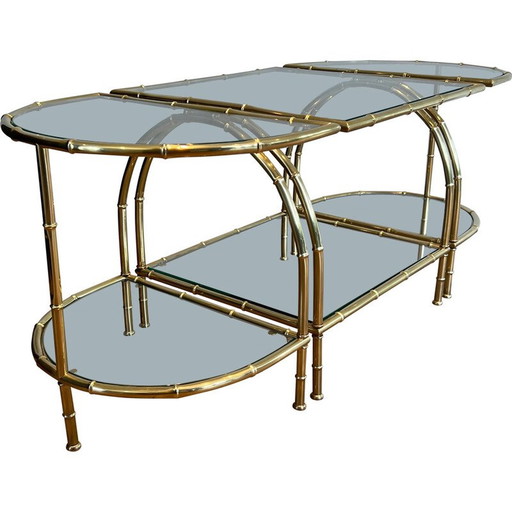 Vintage Dreiteiliger Couchtisch aus Messing, 1940