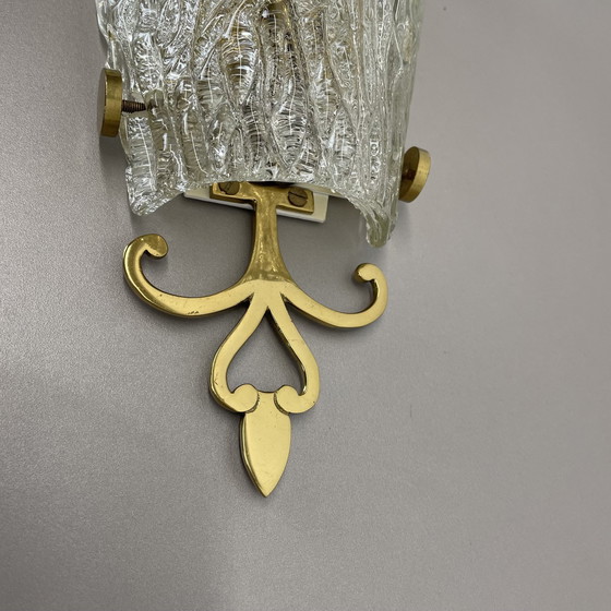 Image 1 of Schöne 41Cm Messing und Eis Glas Wandleuchte Sconce Kalmar Style, Deutschland 1970S