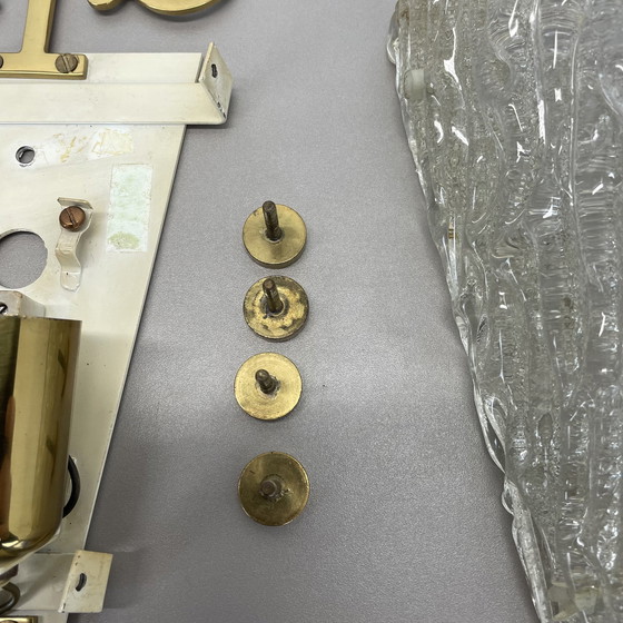 Image 1 of Schöne 41Cm Messing und Eis Glas Wandleuchte Sconce Kalmar Style, Deutschland 1970S