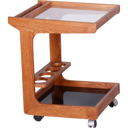 Mid Century Wagen aus Mahagoni und Glas, Tschechien 1960er Jahre