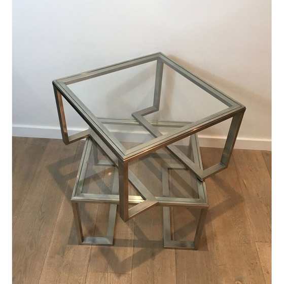 Image 1 of Paar Sofaköpfe aus gebürstetem Stahl, Frankreich 1970