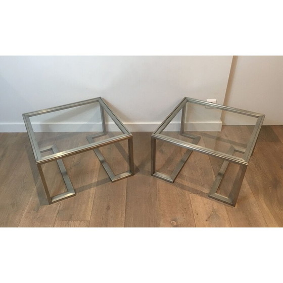 Image 1 of Paar Sofaköpfe aus gebürstetem Stahl, Frankreich 1970