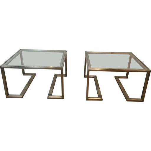 Paar Sofaköpfe aus gebürstetem Stahl, Frankreich 1970