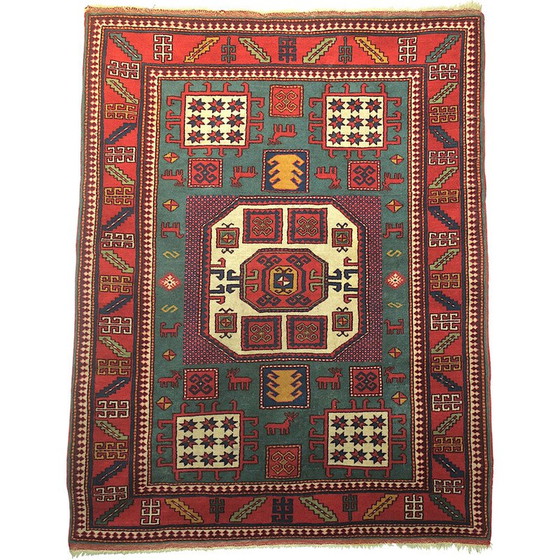 Image 1 of Alter kasachischer Karatschopf-Teppich mit geometrischen Motiven, 1920-1930