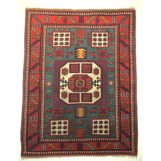 Image 1 of Alter kasachischer Karatschopf-Teppich mit geometrischen Motiven, 1920-1930