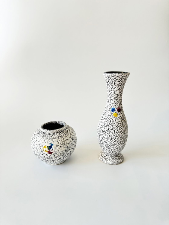 Image 1 of Jopeko 2Er Set Vasen Aus Keramik Mit Craquelée-Glasur / Schrumpfglasur, West Germany, Wgp, Mid Century Modern, 1950