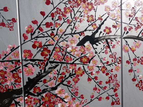 Image 1 of Japanische Sakura J406 - Großes Triptychon aus Silber