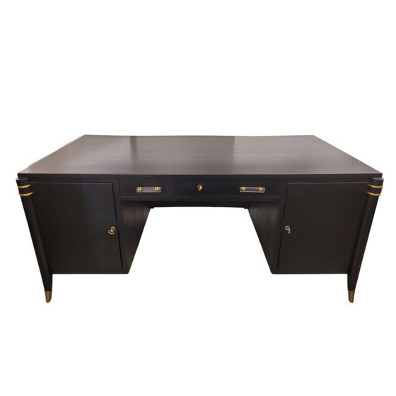 Image 1 of Vintage Art Deco Bürotisch aus schwarz lackiertem Holz, Frankreich 1950