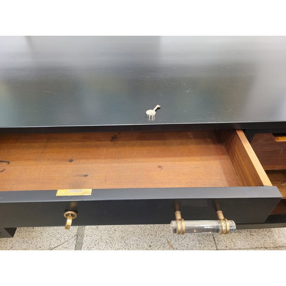 Image 1 of Vintage Art Deco Bürotisch aus schwarz lackiertem Holz, Frankreich 1950