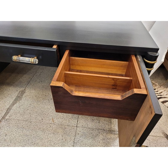 Image 1 of Vintage Art Deco Bürotisch aus schwarz lackiertem Holz, Frankreich 1950