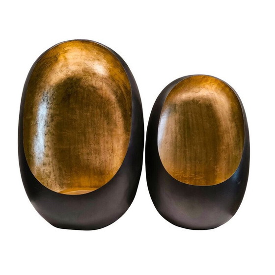 Image 1 of Paar Vintage-Kerzenständer aus polychromem Messing und schwarzem Nickel, Frankreich