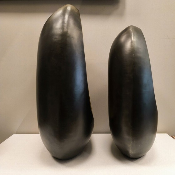 Image 1 of Paar Vintage-Kerzenständer aus polychromem Messing und schwarzem Nickel, Frankreich