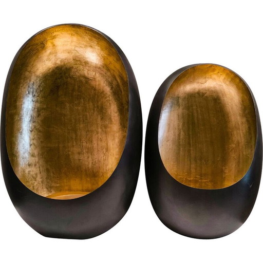 Paar Vintage-Kerzenständer aus polychromem Messing und schwarzem Nickel, Frankreich