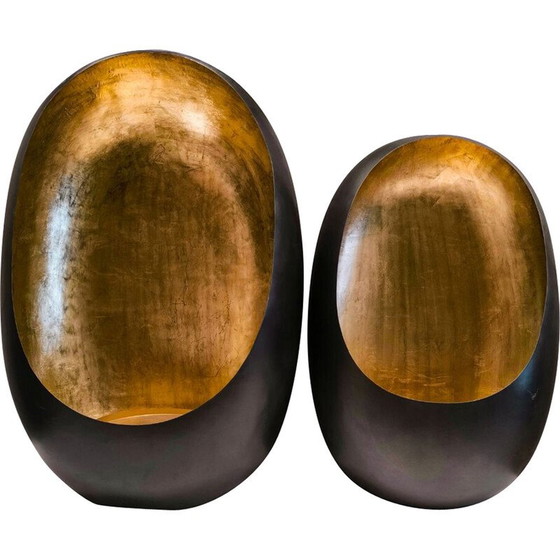 Image 1 of Paar Vintage-Kerzenständer aus polychromem Messing und schwarzem Nickel, Frankreich