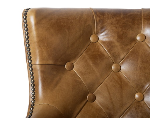 2x Chesterfield Sessel aus cognacfarbenem Vintage-Leder