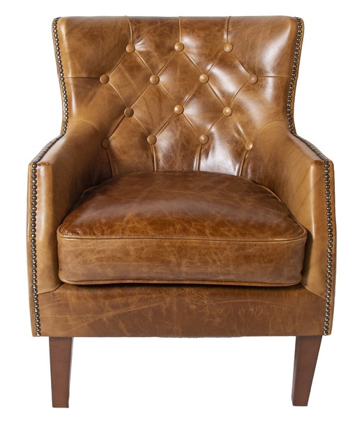 2x Chesterfield Sessel aus cognacfarbenem Vintage-Leder