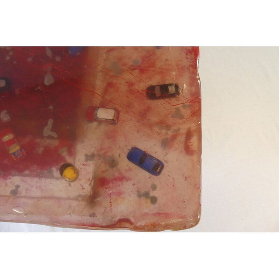 Image 1 of Roter Vintage-Couchtisch mit Travertinfuß