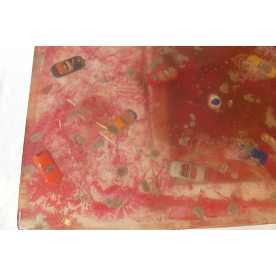 Image 1 of Roter Vintage-Couchtisch mit Travertinfuß