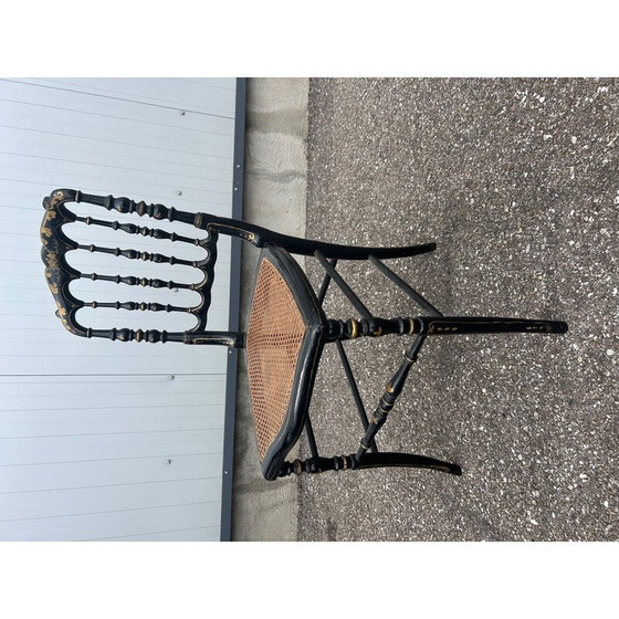 Image 1 of Vintage-Stuhl Napoleon III aus geschwärztem Holz und Korbgeflecht