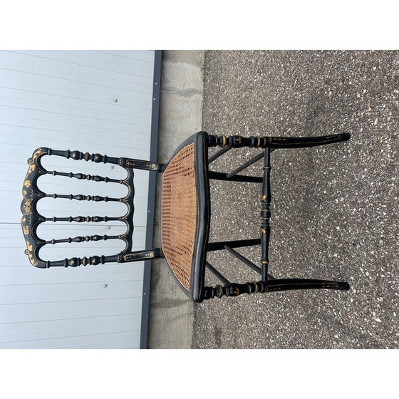 Image 1 of Vintage-Stuhl Napoleon III aus geschwärztem Holz und Korbgeflecht