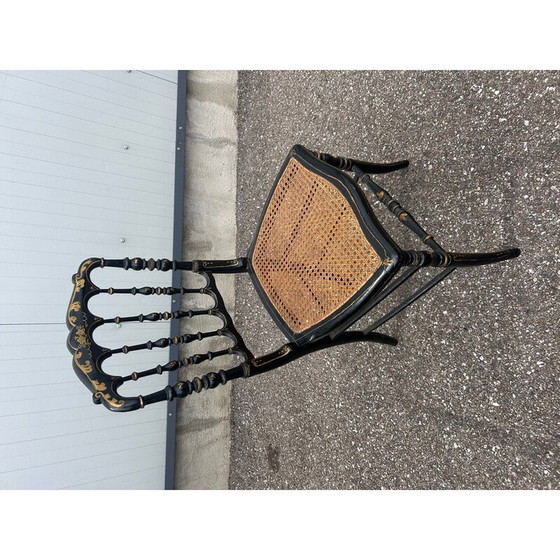 Image 1 of Vintage-Stuhl Napoleon III aus geschwärztem Holz und Korbgeflecht