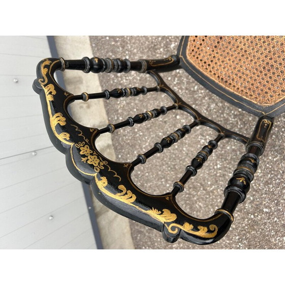 Image 1 of Vintage-Stuhl Napoleon III aus geschwärztem Holz und Korbgeflecht