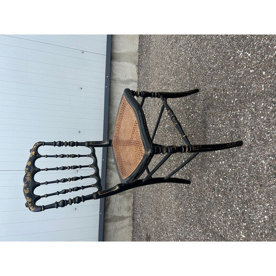 Image 1 of Vintage-Stuhl Napoleon III aus geschwärztem Holz und Korbgeflecht