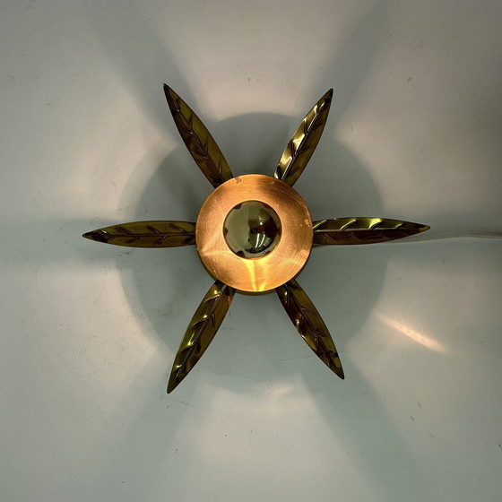 Image 1 of Hollywood-Regency-Lampe mit Blattgold und Blumenmuster aus den 1970er Jahren