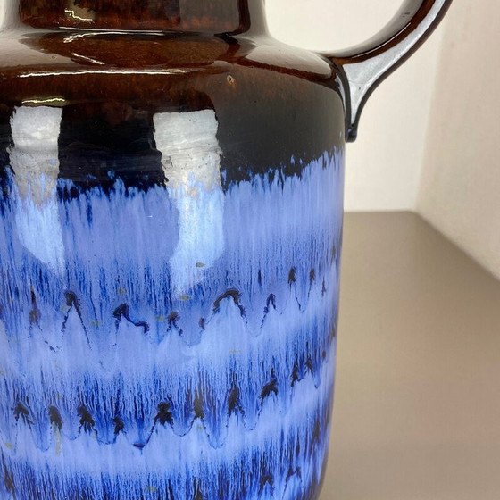 Image 1 of Vintage braun und blau Keramik Fett Lava Vase von Scheurich, Deutschland 1970s