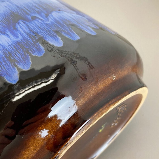 Image 1 of Vintage braun und blau Keramik Fett Lava Vase von Scheurich, Deutschland 1970s