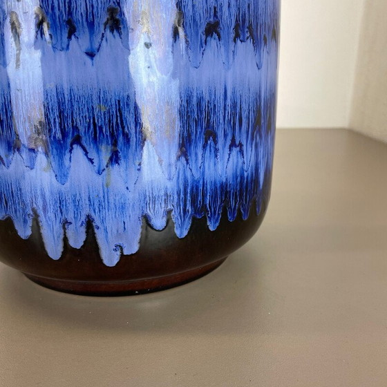 Image 1 of Vintage braun und blau Keramik Fett Lava Vase von Scheurich, Deutschland 1970s