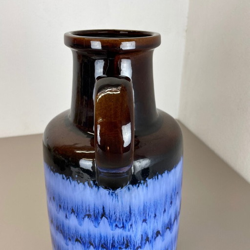 Vintage braun und blau Keramik Fett Lava Vase von Scheurich, Deutschland 1970s
